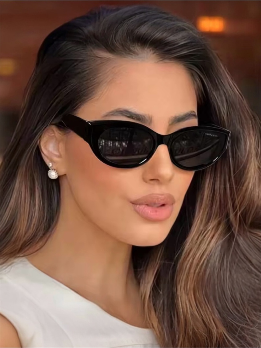 Cat Eye Sunglasses Women Black Retro Oval Fashion UV400 Trendy Shades